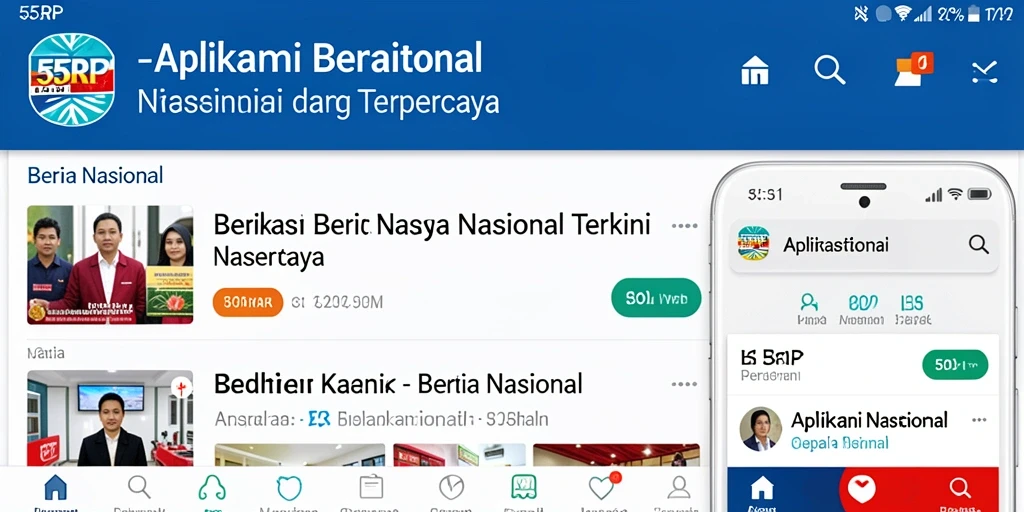 Antarmuka utama aplikasi 55RP menampilkan berita nasional terkini.