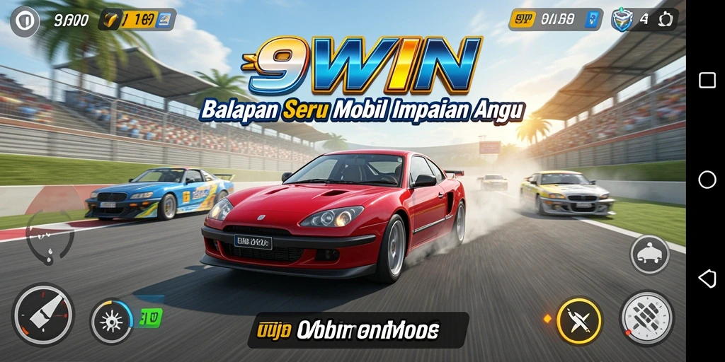 Antarmuka 9WIN yang menarik dengan mobil balap yang siap melaju.
