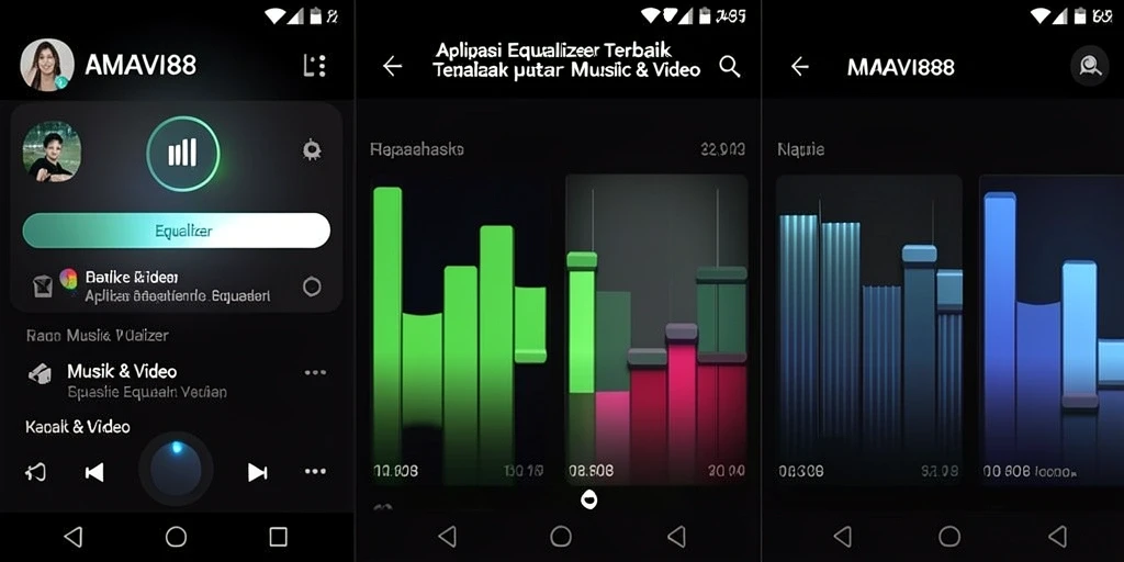 Screenshot fitur equalizer AMAVI88 yang menampilkan kontrol audio.