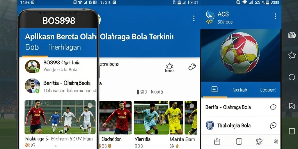 Antarmuka aplikasi BOS898 menampilkan berita olahraga bola terkini.