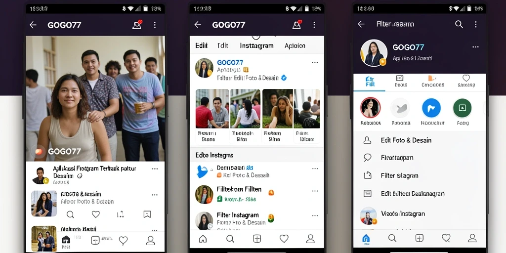 Tampilan antarmuka aplikasi GOGO77 dengan pilihan filter yang menarik.