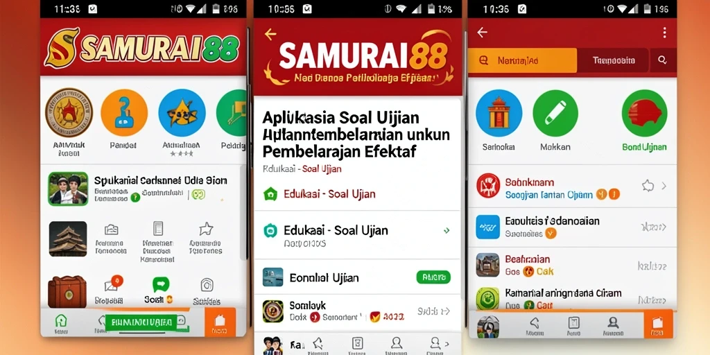 Screenshot aplikasi SAMURAI88 menampilkan tampilan soal ujian yang interaktif.